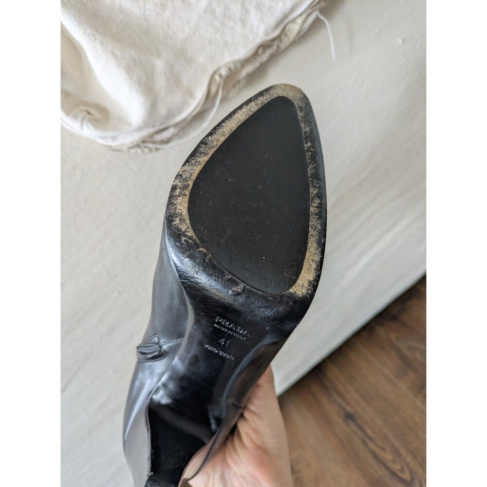 Prada Booties Helled Boots Black Size 41 US 9.5  1” Platform 3+” Heel Zip - Picture 10 of 12